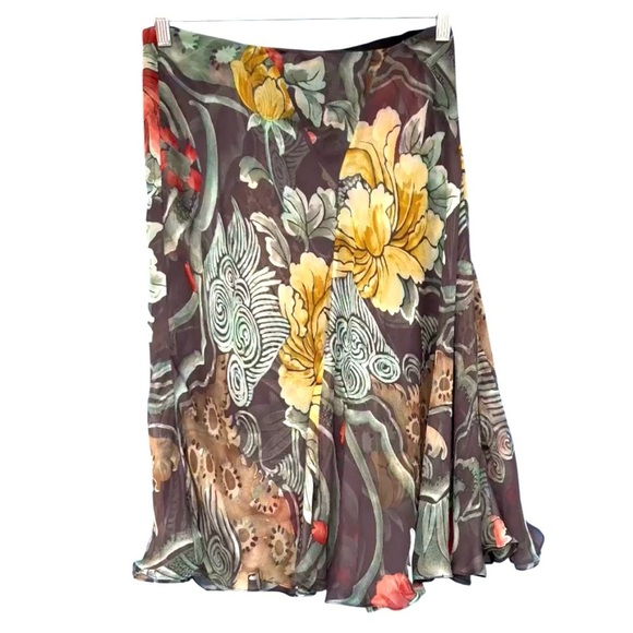 Vintage Calvin Klein Collection 100% Silk Skirt Floral Print 
 Women Siz… - Picture 1 of 5